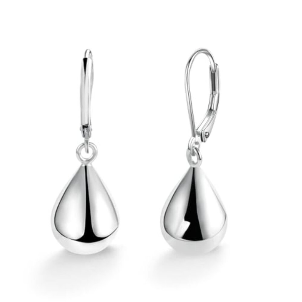 925 Sterling Silver Teardrop Leverback Earrings